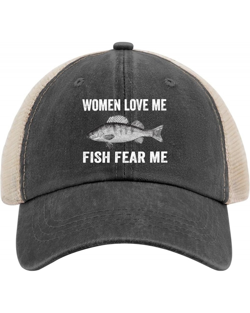 Women Love Me Fish Fear Me Hat Baseball Hats for Men AllBlack Custom Hat Gifts for Girlfriends Beach Hat Allblack $10.27 Sun ...