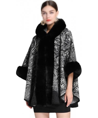 Autumn Winter Women Cloak Poncho Faux Fur Collar Capes Shawl Cloak Clasp Vintage Jacquard Scarf 3 $46.50 Scarves