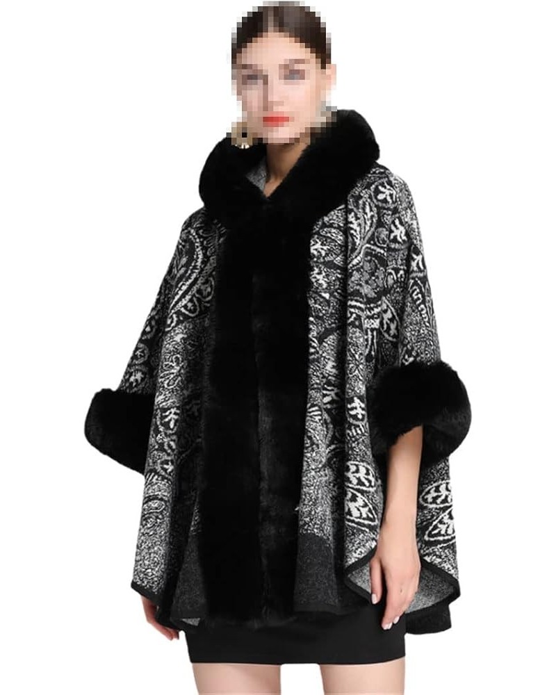 Autumn Winter Women Cloak Poncho Faux Fur Collar Capes Shawl Cloak Clasp Vintage Jacquard Scarf 3 $46.50 Scarves