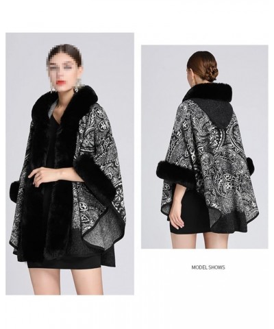 Autumn Winter Women Cloak Poncho Faux Fur Collar Capes Shawl Cloak Clasp Vintage Jacquard Scarf 3 $46.50 Scarves