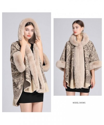 Autumn Winter Women Cloak Poncho Faux Fur Collar Capes Shawl Cloak Clasp Vintage Jacquard Scarf 3 $46.50 Scarves