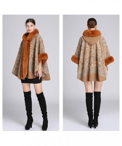 Autumn Winter Women Cloak Poncho Faux Fur Collar Capes Shawl Cloak Clasp Vintage Jacquard Scarf 3 $46.50 Scarves