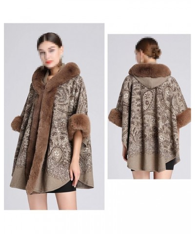 Autumn Winter Women Cloak Poncho Faux Fur Collar Capes Shawl Cloak Clasp Vintage Jacquard Scarf 3 $46.50 Scarves