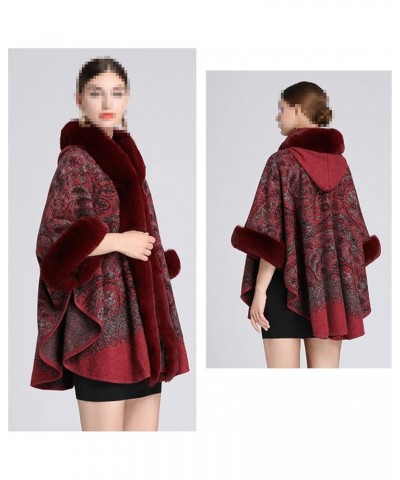 Autumn Winter Women Cloak Poncho Faux Fur Collar Capes Shawl Cloak Clasp Vintage Jacquard Scarf 3 $46.50 Scarves