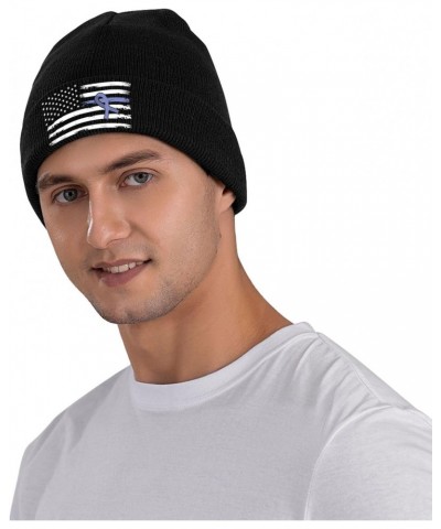 Fuck Gastric Cancer Awareness American Flag Crafted Comfort Premium Yarn Beanies for All Seasons Black $12.84 Skullies & Beanies