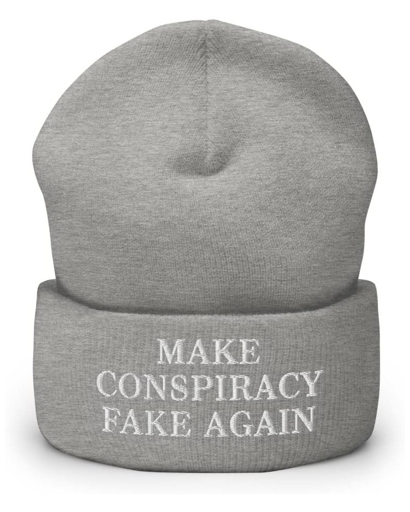 Make Conspiracy Fake Again Hat (Embroidered Cuffed Beanie) Heather Grey $17.43 Skullies & Beanies