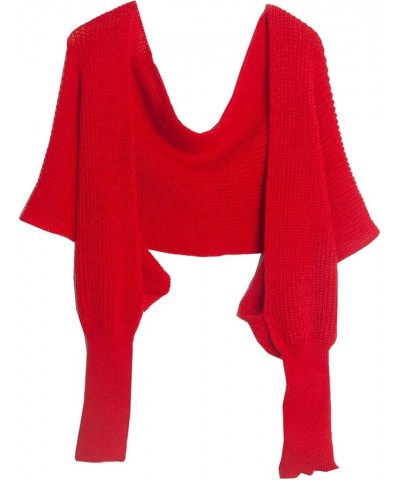 Fashion Winter Warm Solid Color Knitted Wrap Scarf Crochet Thick Shawl Cape With Sleeve For Women Fashion Warm Scarf Red $10....