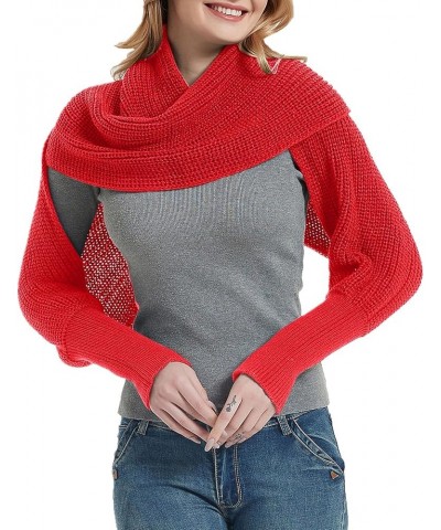 Fashion Winter Warm Solid Color Knitted Wrap Scarf Crochet Thick Shawl Cape With Sleeve For Women Fashion Warm Scarf Red $10....