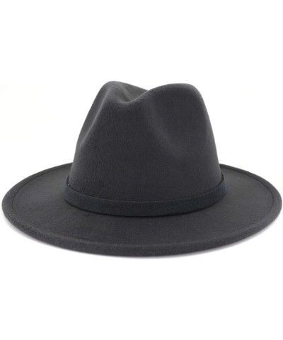 Unisex Men Women Fedora Hat Solid Color Flat Brim Wool Felt Soft Classical Gentleman Cap Jazz Hat Cowboy Hats Dark Gray L $19...