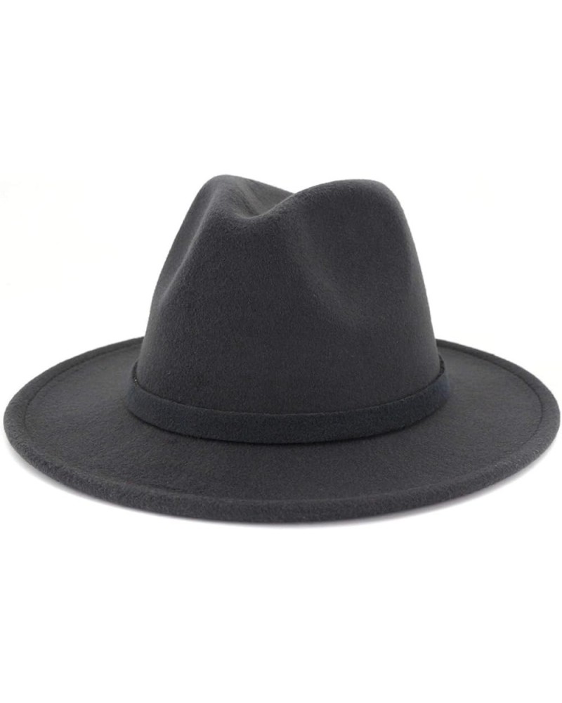 Unisex Men Women Fedora Hat Solid Color Flat Brim Wool Felt Soft Classical Gentleman Cap Jazz Hat Cowboy Hats Dark Gray L $19...