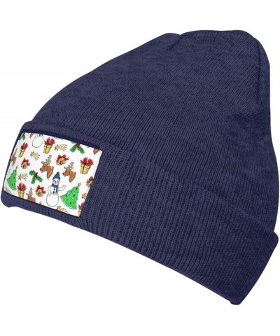 Merry Christmas Happy (2) Print Knitted Hat Knit Cap Daily Knit Hat Men's Unisex Winter Beanie Hat Women Cap Navy Blue $10.97...