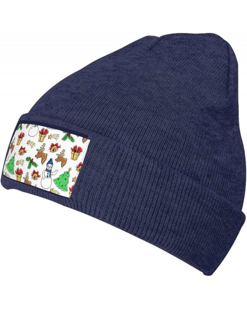 Merry Christmas Happy (2) Print Knitted Hat Knit Cap Daily Knit Hat Men's Unisex Winter Beanie Hat Women Cap Navy Blue $10.97...