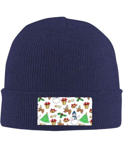 Merry Christmas Happy (2) Print Knitted Hat Knit Cap Daily Knit Hat Men's Unisex Winter Beanie Hat Women Cap Navy Blue $10.97...