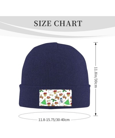 Merry Christmas Happy (2) Print Knitted Hat Knit Cap Daily Knit Hat Men's Unisex Winter Beanie Hat Women Cap Navy Blue $10.97...