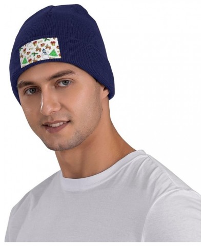 Merry Christmas Happy (2) Print Knitted Hat Knit Cap Daily Knit Hat Men's Unisex Winter Beanie Hat Women Cap Navy Blue $10.97...