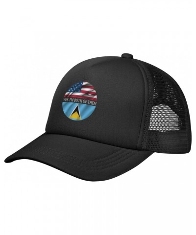 Yes, I'm Both of Them Proud Half USA Half Saint Lucia Flag Baseball Cap Adjustable Casual Mesh Hats Duck Tongue Hat for Men W...