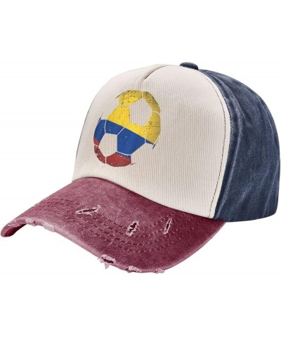 Colombian Flag Football Basketball Cotton Unisex Baseball Hat Original Washed Denim Trucker Hat Adjustable,Dark Red Navy and ...