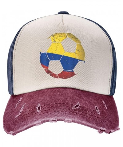 Colombian Flag Football Basketball Cotton Unisex Baseball Hat Original Washed Denim Trucker Hat Adjustable,Dark Red Navy and ...