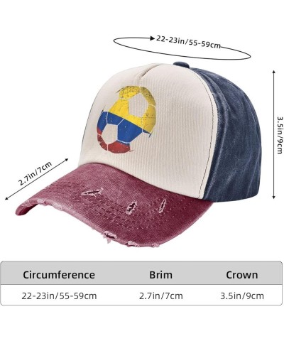 Colombian Flag Football Basketball Cotton Unisex Baseball Hat Original Washed Denim Trucker Hat Adjustable,Dark Red Navy and ...