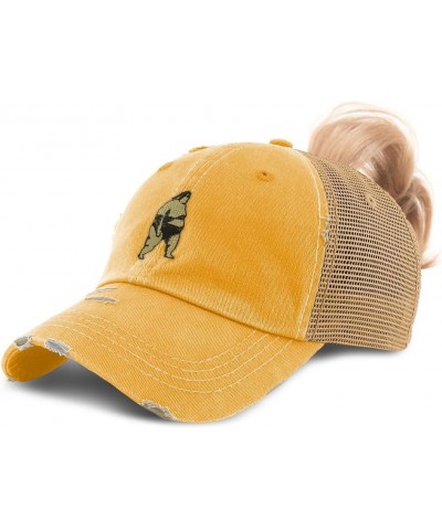 Womens Ponytail Cap Sumo Wrestler Olympics Sports Event Distressed Trucker Hats Mustard $17.97 Baseball Caps