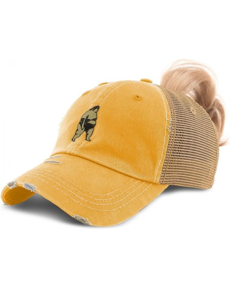 Womens Ponytail Cap Sumo Wrestler Olympics Sports Event Distressed Trucker Hats Mustard $17.97 Baseball Caps