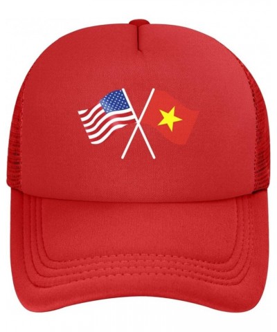 American and Vietnam Flag Baseball Cap Canvas Mesh-Back Cap Red $18.79 Baseball Caps