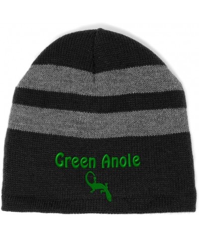 Custom Striped Beanie for Men & Women Green Anole Acrylic Fleece Skull Cap Hats 1 Size Black Design Only $13.23 Skullies & Be...