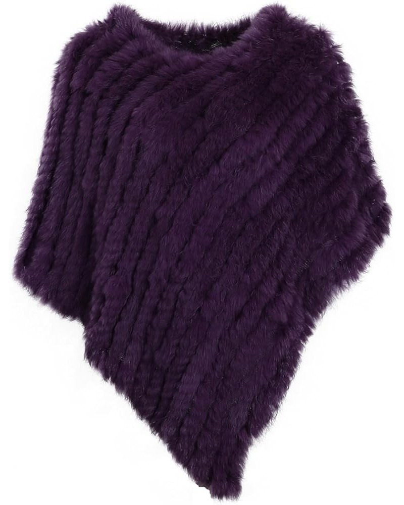 Women's Genuine Natural Rabbit Fur Knitted Pullover Poncho Lady Luxury Shawl Wedding Party Cape Wraps Purple $23.77 Scarves