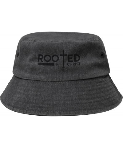 Rooted in Christ Denim Cowboy Hat Packable Cotton Bucket Sun Hat for Women Men Summer Outdoor Fisherman Cap Black $10.34 Buck...