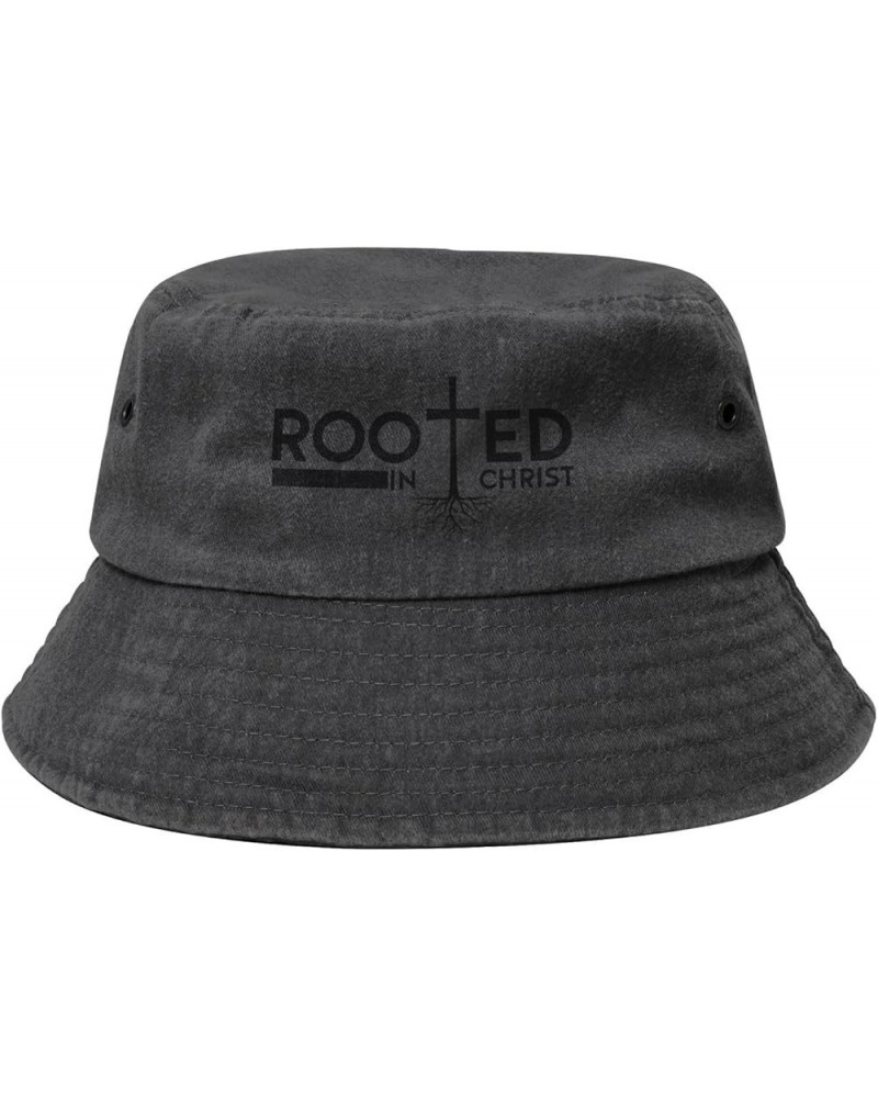 Rooted in Christ Denim Cowboy Hat Packable Cotton Bucket Sun Hat for Women Men Summer Outdoor Fisherman Cap Black $10.34 Buck...