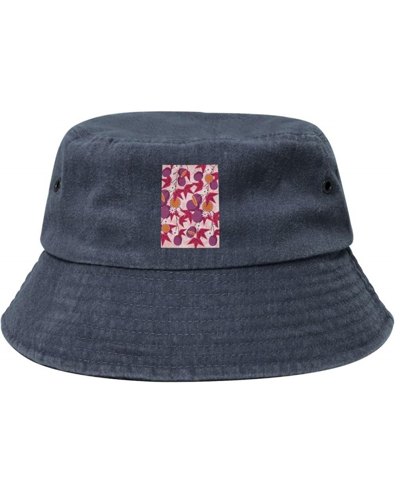 Passion Fruit Seamless Pattern Bucket Hat for Men Women Outdoor Washed Cotton Sun Hats Travel Beach Hat Navy Blue $14.35 Buck...