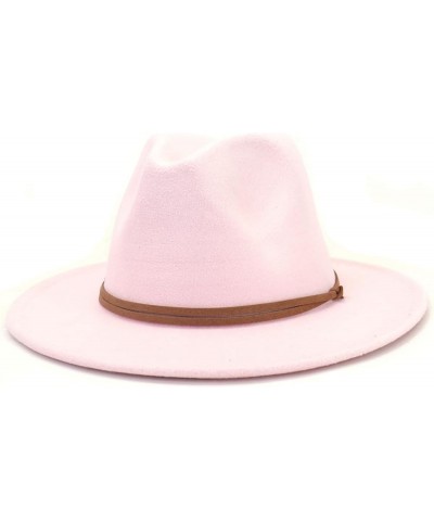 Fedora Hats Women Men Wide Brim Church Top Hat Artificial Woolf Elted Jazz Cap Panama Hat Pink $15.83 Fedoras