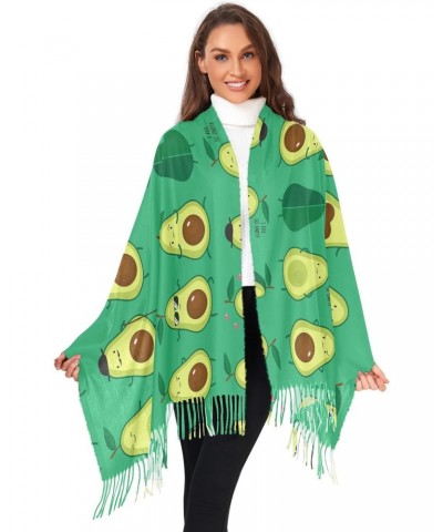 Cute Funny Avocado Women Wrap Pashmina Shawl, Summer Green Fruits Winter Warm Long Scarf with Tassels for Evening Dress & Wed...