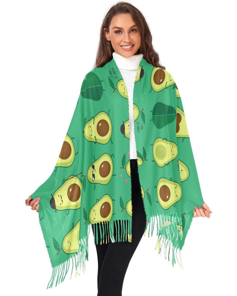 Cute Funny Avocado Women Wrap Pashmina Shawl, Summer Green Fruits Winter Warm Long Scarf with Tassels for Evening Dress & Wed...