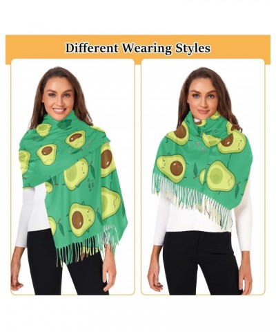 Cute Funny Avocado Women Wrap Pashmina Shawl, Summer Green Fruits Winter Warm Long Scarf with Tassels for Evening Dress & Wed...