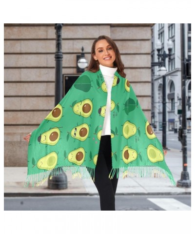 Cute Funny Avocado Women Wrap Pashmina Shawl, Summer Green Fruits Winter Warm Long Scarf with Tassels for Evening Dress & Wed...