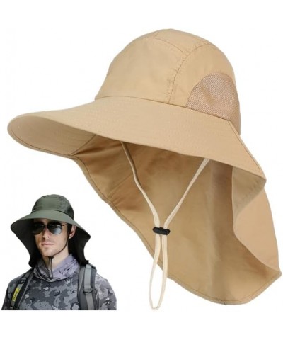 Men's Wide Brimmed Neck Protection Fishing Sunshade Hat Men's Summer UV Resistant Fisherman Sun Hat 03 Khaki $12.30 Sun Hats