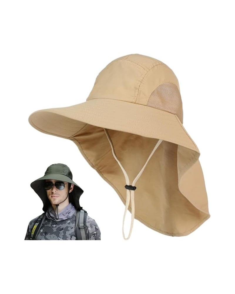 Men's Wide Brimmed Neck Protection Fishing Sunshade Hat Men's Summer UV Resistant Fisherman Sun Hat 03 Khaki $12.30 Sun Hats