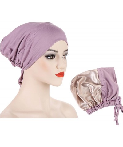 Women Turban Non-Slip Hijab Undercap Tie Back Hijab Cap Stretchy Comfortable Head Covering Scarf D $6.60 Skullies & Beanies