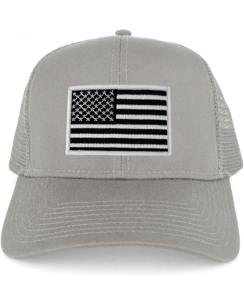 USA American Flag Embroidered Patch Snapback Mesh Trucker Cap - Grey Black White Patch $12.50 Baseball Caps