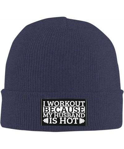 I Workout Because My Husband is Hot Beanie for Men Women, Winter Hats Warm Classic Daily Skull Caps Navy Blue $12.42 Skullies...