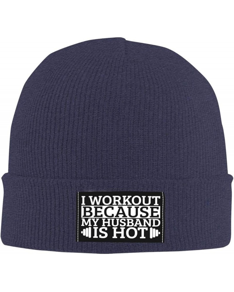 I Workout Because My Husband is Hot Beanie for Men Women, Winter Hats Warm Classic Daily Skull Caps Navy Blue $12.42 Skullies...