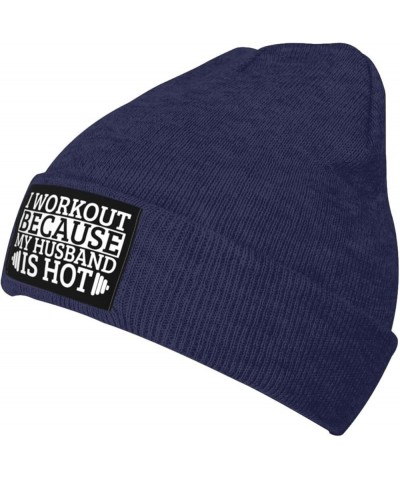 I Workout Because My Husband is Hot Beanie for Men Women, Winter Hats Warm Classic Daily Skull Caps Navy Blue $12.42 Skullies...