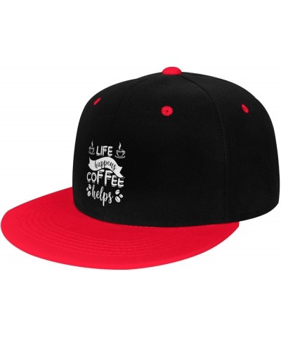 Life Happens Coffee Helps Snapback Hat for Men Women Baseball Cap Trucker Flat Bill Hats Dad Caps Red $12.12 Baseball Caps