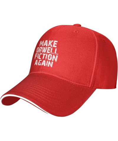 Make Orwell Fiction Again Men's Baseball Hat Original Trucker Cap Adjustable Red $10.82 Baseball Caps