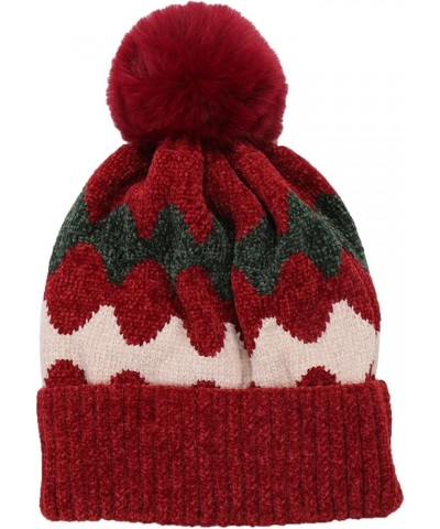 Chunky Cable Knit Pom Poms Lined Winter Hat Ears Hats for Women Knitted Hat Warm Hats Red 2 $9.45 Skullies & Beanies