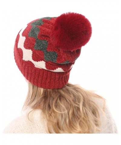 Chunky Cable Knit Pom Poms Lined Winter Hat Ears Hats for Women Knitted Hat Warm Hats Red 2 $9.45 Skullies & Beanies