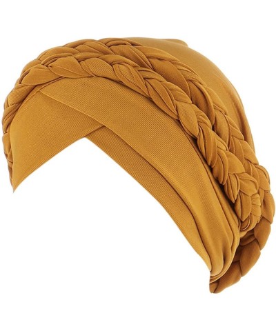 Women Solid Muslim Hat Stretch Retro Turban Hat Head Wrap Cap Fleece Lined for Women Men Yellow-c $7.91 Skullies & Beanies