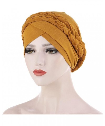 Women Solid Muslim Hat Stretch Retro Turban Hat Head Wrap Cap Fleece Lined for Women Men Yellow-c $7.91 Skullies & Beanies