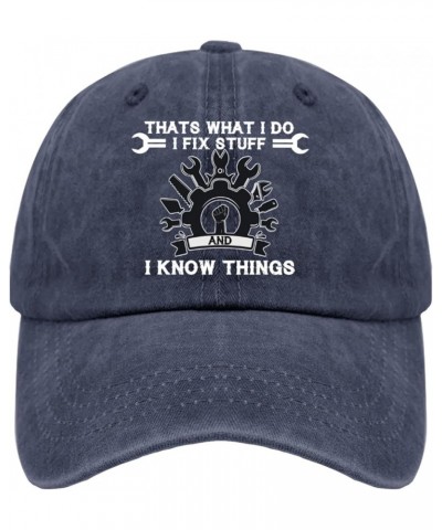 I Fix Stuff and I Know Things Trucker Hat Cute Hat Womens Sun Hat Gifts for Dad Beach Hats Navy Blue $10.12 Bucket Hats